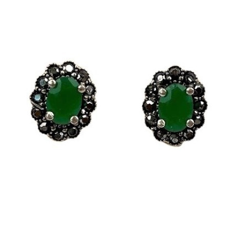 Cercei Argint 925 Oval cu Zirconiu Verde si Marcasite