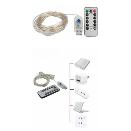 Instalatie Craciun, 10 metri, 100 LED-uri, USB, Telecomanda cu 8 functii, alb rece, Flippy