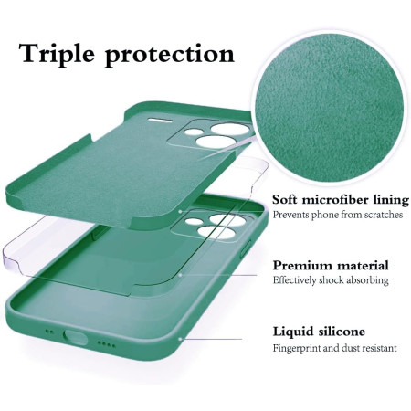 Husa de Protectie, Flippy, pentru Xiaomi Redmi Note 13 Pro Plus 5G, Liquid Silicone, cu Microfibra pe Interior, Protectie Antisoc, Compatibil Incarcare Wireless, Verde