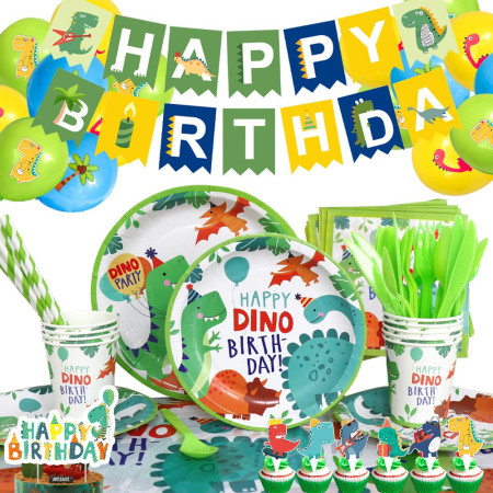 Set 10 Pahare de Carton Happy Birthday, Flippy, Model Dinozauri, Tematica Aniversare, 7.5x8.5 cm, 200 mL, Multicolor