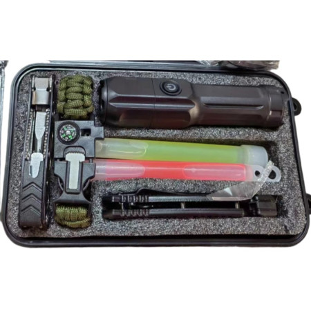 Kit supravietuire multifunctional, Flippy, Instrumente profesionale, Tip Valiza, pentru Camping, Drumetii, Aventuri in aer liber, 130x210 cm, Negru