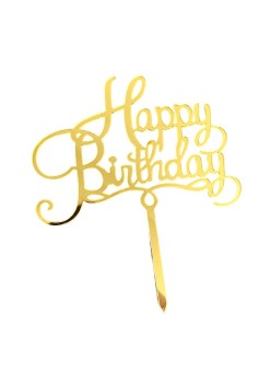 Decoratiune Topper pentru Tort, Flippy, Model Happy Birthday, Tematica Aniversare, 10 cm, Auriu