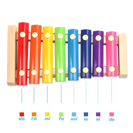 Instrument Muzical Xilofon Flippy, din Lemn, 8 Note Muzicale, 2 Bete de Percutie, 4-6 Ani, Multicolor