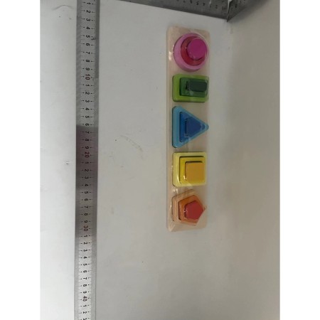 Jucarie Montessori din Lemn, Flippy, Tip Puzzle, cu 5 Forme Asimetrice, 15 Piese, Educativa, Interactiva, Creativa, Model Forme Geometrice, Materiale Non Toxice, pentru Copii peste 2 Ani, Baza 29x6.5 cm, Multicolor