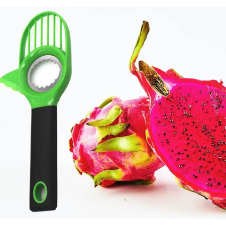 Cutit 3in1 pentru Avocado, Flippy, Cutit, Scoatere Miez si Feliator Pulpa, din PP si Otel Inoxidabil, Negru/Verde