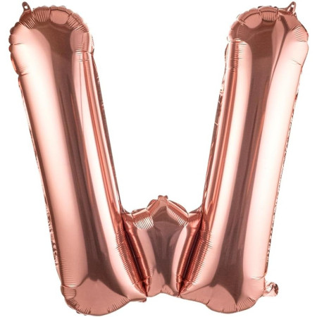 Balon Folie Metalizata Litera W, Flippy, 100 cm, Umflati cu Heliu sau Aer, Ambalaj Individual, Pai inclus, Rose Gold