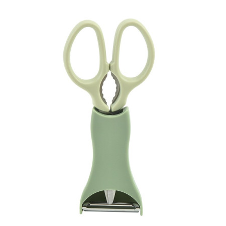 Set foarfeca pentru bucatarie Flippy, curatator legume tip suport, multifunctional, spargator nuci, material ABS si otel inoxidabil, maner ergonomic, 16.8 x 7.8 x 1 cm, verde