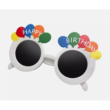 Ochelari Rotunzi Happy Birthday, Flippy, Tematica Aniversare, Protectie Soare, din Plastic, 18.5x11.5 cm, Alb