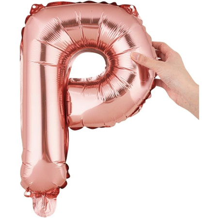 Balon Folie Metalizata Litera P, Flippy, 40 cm, Umflati cu Heliu sau Aer, Ambalaj Individual, Pai inclus, Rose Gold