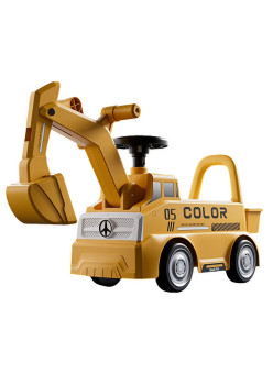 Excavator Manual pentru copii, Flippy, 3 ani, Sport, Claxon, Cutie Depozitare, Lumini, Scaun, 62x26x47 cm, Galben