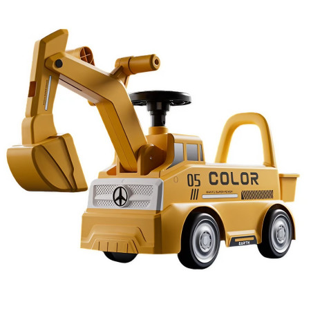 Excavator Manual pentru copii, Flippy, 3 ani, Sport, Claxon, Cutie Depozitare, Lumini, Scaun, 62x26x47 cm, Galben