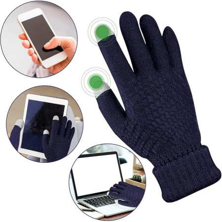 Manusi de Dama, Flippy, Functie Touchscreen (ecran tactil), Material Acril Tricotat, Manseta Elastica, Interior Catifelat, Marime Universala, Albastru Marin