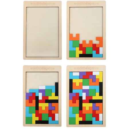 Puzzle Montessori, Flippy, din Lemn, Tip Tetris, +36 Luni, Forme Neregulate, 40 Piese, 26.5 x 17.7 cm, Multicolor