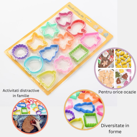 Set 12 forme pentru prajituri Flippy, material polipropilena, diverse forme, pentru orice ocazie,  adancime 1.6 cm, 23.3 x 33.5 x 1.8 cm, multicolor