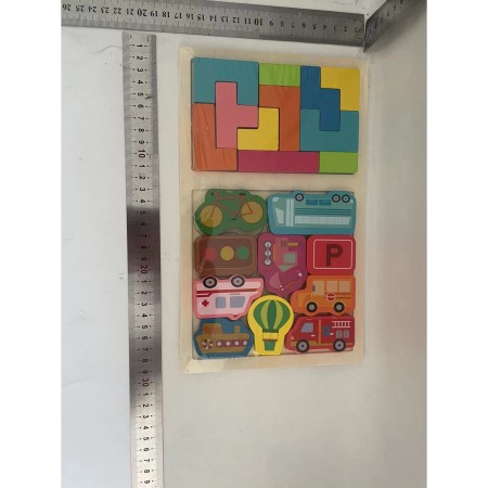 Puzzle Montessori din Lemn pentru Copii, Flippy, Tip Tetris 2in1, +3 Ani, cu Masini Colorate 3D, Educativ, Intuitiv, Creativ, 21 de Piese, 28.5x17x1.2 cm, Multicolor