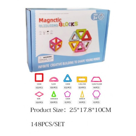 Set 148 Piese Magnetice de Constructie, Flippy, Piese Medii, Magnetic Blocks, Forme Geometrice, 3 Ani, ABS, Magnet, 25 x 17.8 x 10 cm, Multicolor