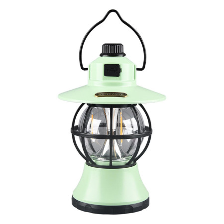 Lampă de camping retro portabilă, Felinar Vintage LED ABS,  Acumulator inclus 1200 mAh, reincarcabila, 3 moduri de iluminare, intensitate reglabila,Lampa portabila pentru cort în aer liber,  Mint