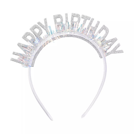 Coronita Decorativa pentru Petreceri, Flippy, Tema Aniversare, Model Happy Birthday, Marime Universala, Argintiu