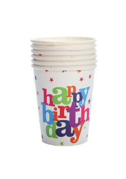 Set 6 Pahare de Carton Happy Birthday, Flippy, Model Multicolor, Tematica Aniversare