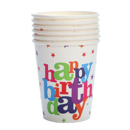 Set 6 Pahare de Carton Happy Birthday, Flippy, Model Multicolor, Tematica Aniversare