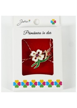 Martisor Brosa Mica in Cutie, Dimensiune Brosa 2.5-3 cm, Material Metal, Model Trifoi alb