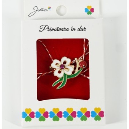 Martisor Brosa Mica in Cutie, Dimensiune Brosa 2.5-3 cm, Material Metal, Model Trifoi alb