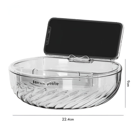 Bol cu Doua Straturi, Flippy, pentru Fructe, Legume, Snacks, cu Strat de Scurgere a Apei, Suport pentru Telefonul Mobil, 22.4x9 cm, Transparent