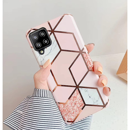 Husa protectie Flippy compatibila cu Samsung Galaxy A12 Soft IMD TPU Marble Geometric Alb