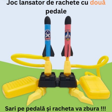 Jucarie pentru copii, lansator rachete cu piciorul, doua lansatoare, 6 rachete, fara lumina