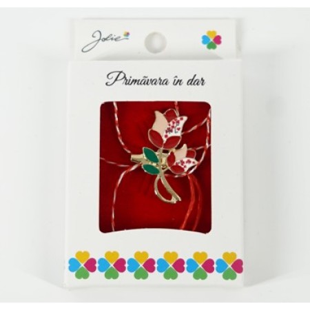 Martisor Brosa Mica in Cutie, Dimensiune Brosa 2.5-3 cm, Material Metal, Model Lalele Traditionale