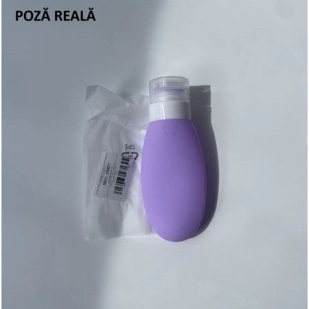 Recipient Portabil din Silicon Elegant de Voiaj, Sticla de Calatorie, Flippy, Potrivita pentru Lotiune, Sampon si Alte Lichide, Anti-scurgere, cu Posibilitate de Reumplere, Capacitate 90mL, Mov