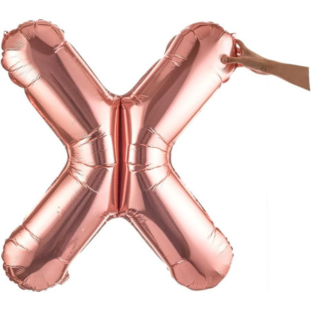 Balon Folie Metalizata Litera X, Flippy, 100 cm, Umflati cu Heliu sau Aer, Ambalaj Individual, Pai inclus, Rose Gold