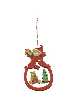 Ornament de brad ursuleti, Flippy, multicolor, lemn, 10 cm