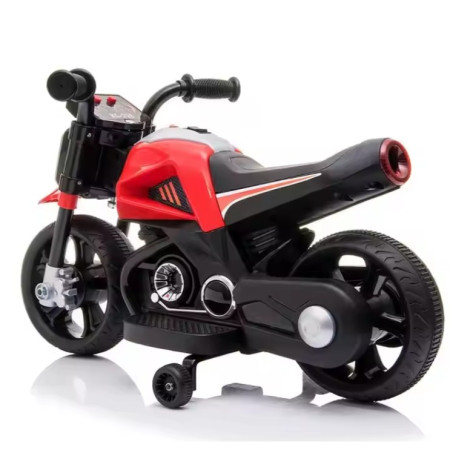 Motocicleta Electrica cu 2 Roti Mari si 2 Roti Ajutatoare, Flippy, Acumulator Incarcare, Anti-Rasturnare, Lumini, Muzica, Motor:380, Baterie 6V4.5, 41.5x70x34 cm, 4.5 Kg, 3 Ani+, Rosu Negru