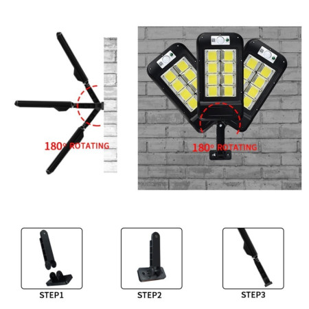 Lampa Solara De Exterior LED Flippy, 36 cm x 11.5 cm, 3072 Lumeni 128 COB LED 25.6 W - echivalent 205 W bec incadescent, IP65, Senzor de Miscare, Senzor de Lumina, 4 Grile, Alb Rece