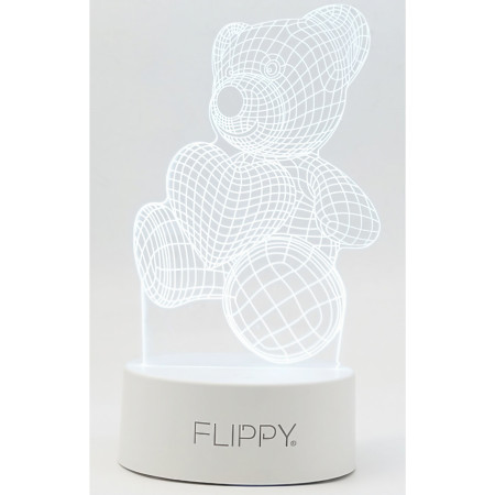 Lampa LED decorativa, Flippy, 3D, ursulet, din material acril si lumina multicolora, alb