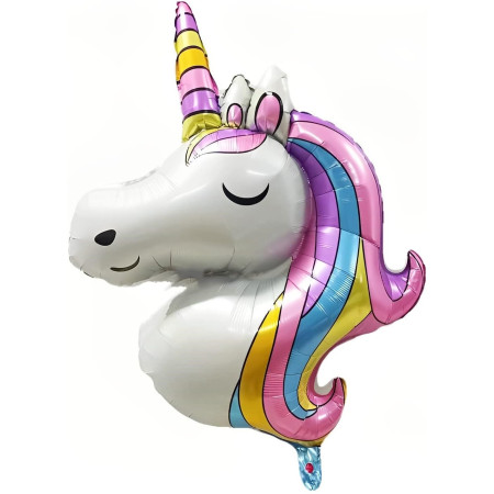 Balon din Folie Metalizata, Flippy, Mini Figurine, Model Unicorn, Tematica Aniversare, 115x76 cm, Ambalaj Individual, Pai Inclus, Umflare cu Aer sau Heliu, Multicolor