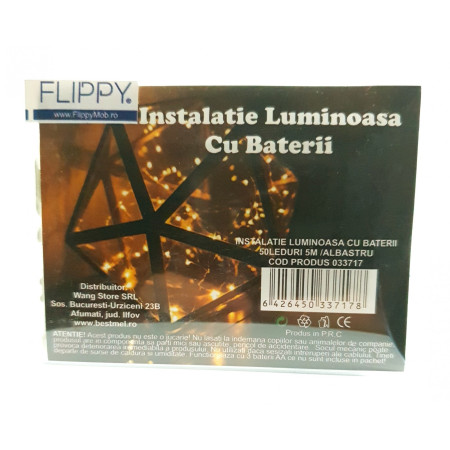 Instalatie de Craciun cu Baterii Fir Transparent Tip Sir 5 m 50 LED -uri Albastru