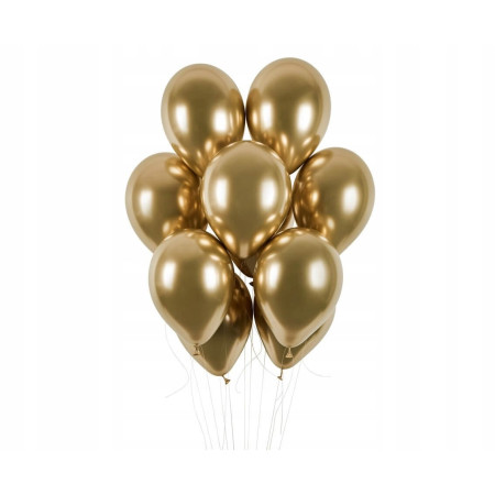 Set 10 Baloane din Latex Chrome, Flippy, Model Party, 13 cm, Gold, 1 g