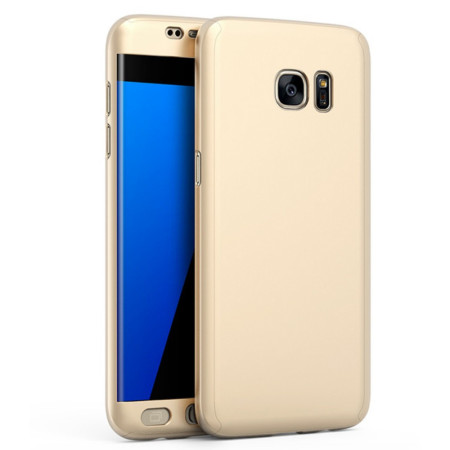 Husa Samsung Galaxy S7 Edge Full Cover 360 Auriu + Folie de protectie