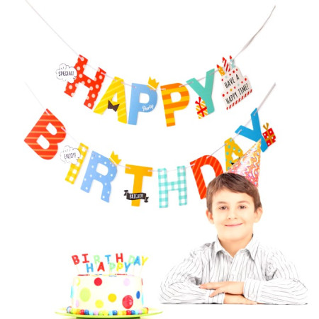 Banner Happy Birthday 100x200 cm, Flippy, Rola de Ata Inclusa, Tematica Aniversare, Multicolor