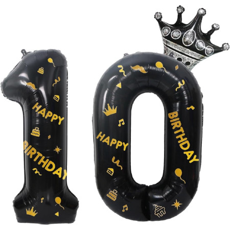 Balon din Folie Metalizata Flippy, Figurina Cifra, Scris Happy Birthday, Tema Aniversare 100 cm, Ambalaj Individual, Pai inclus, Umflare cu Aer sau Heliu, Negru, Cifra 1