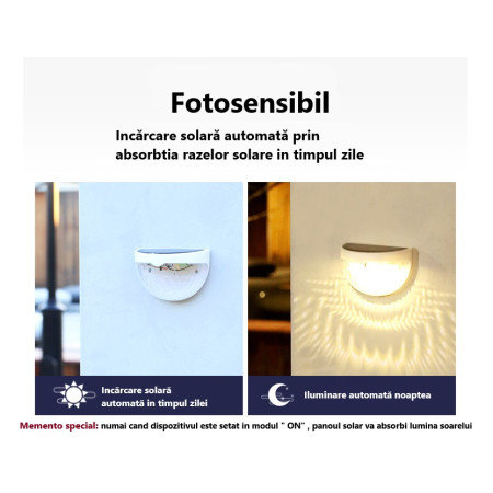 Set 2x Lampa solara de perete 6LED, Flippy, carcasa alba, lumina alb cald