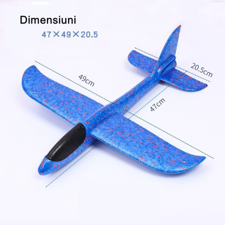 Avion planor din polistiren in punga , lungime 47 cm , Albastru , Flippy