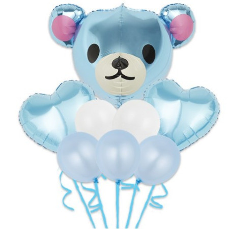 Set 8 Baloane folie si latex Baby Boy, Ursulet,  60 cm