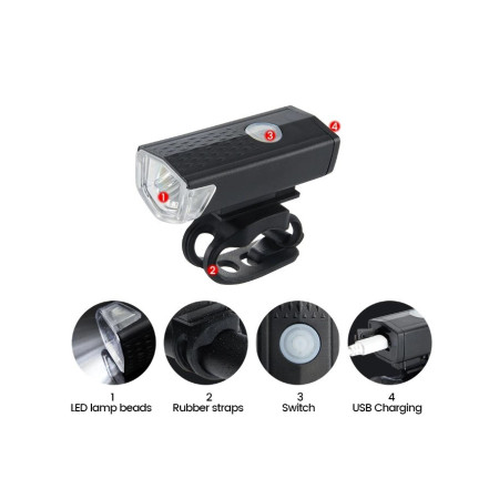 Far cu LED proiector pentru bicicleta\trotineta, Flippy, reincarcabil, cablu USB inclus, 3 moduri de lumina, IPX4, Negru, 6.5x2.9x2.3 cm