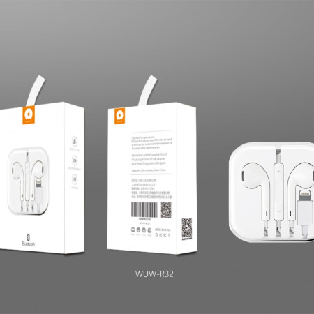 Casti Audio cu Microfon si cu Port Lightning WUW-R32 compatibile iPhone, Alb