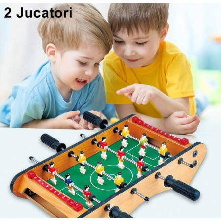 Masa de fotbal cu teren si 12 jucatori Flippy, 4 manere, cu Tablou pentru Scor, din Metal, Lemn si ABS, 37.5 x 21 x 9.5 cm, Margini Rotunjite, pentru copii/adulti