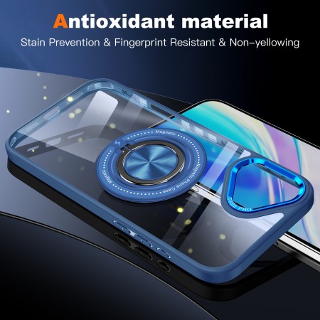 Husa de Protectie TPU, Flippy, pentru iPhone 16 Pro Max, cu Incarcare Wireless, Tehnologie Magsafe, Inel Magnetic Rotativ cu Functie de Suport, Transparent-Albastru Inchis