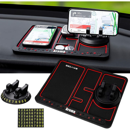 Covoras Pad/Suport Auto 4 in 1 Flippy, Anti alunecare Bord, Universal, Suport Auto Telefon, Tableta, Gps, Rotire 360 ° Multifuntional, Numar telefon, Aroma, Negru